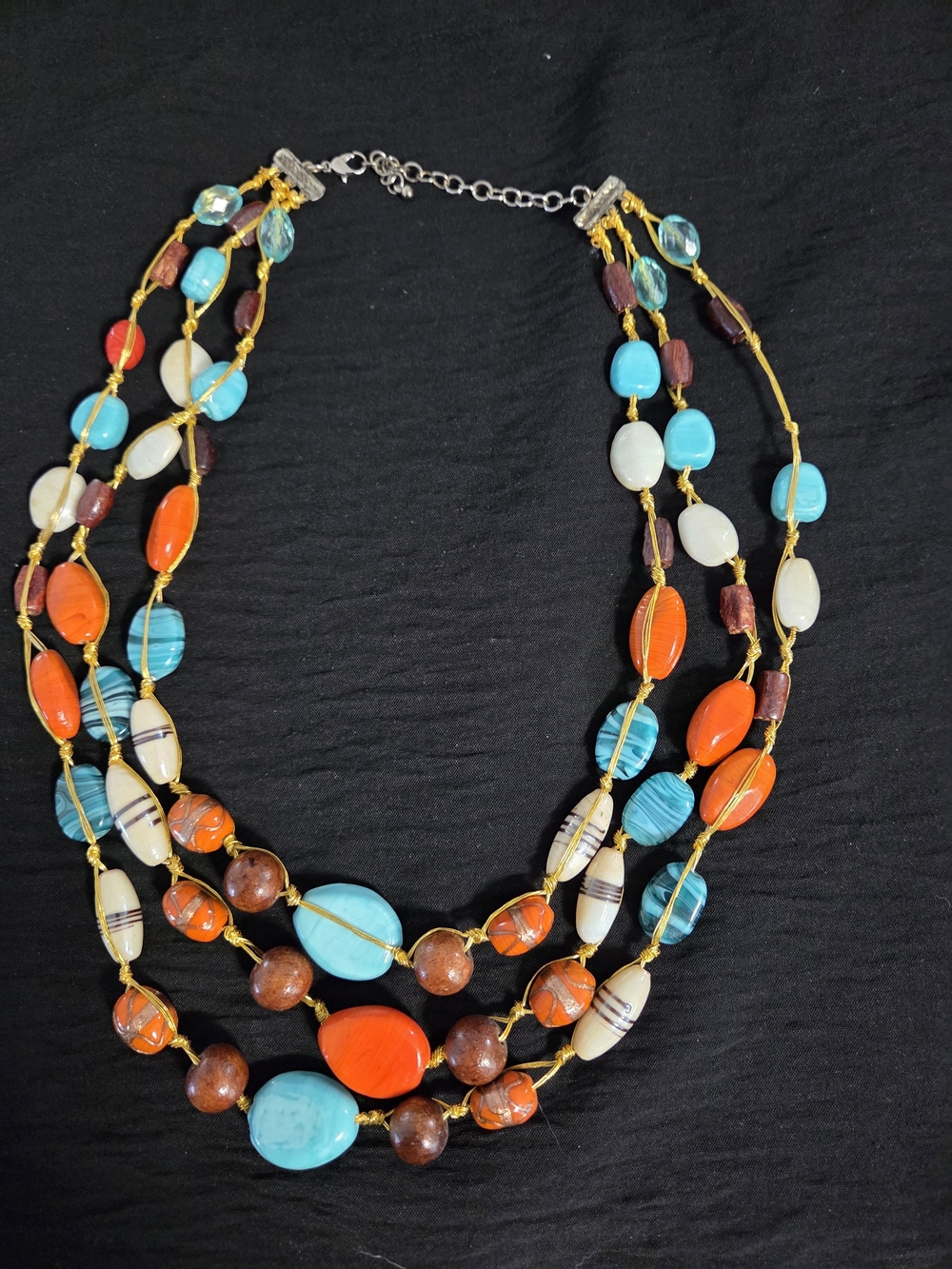 Multi-Strand Turquoise, Orange & Brown Beaded Necklace - Women Jewelry